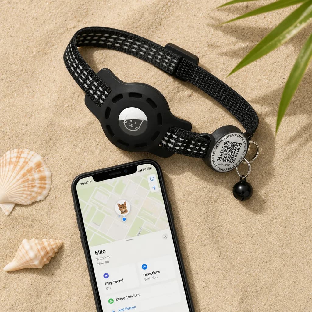 Scout GPS Collar on cat with app